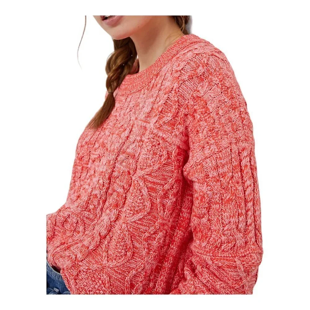 NWT‎ Anthropologie Pilcro Jasmine Cable-Knit Tunic Sweater, marled red, size M
